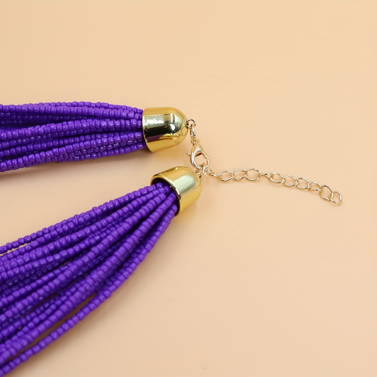 Bohemian Purple Beaded Necklace Braided Finish